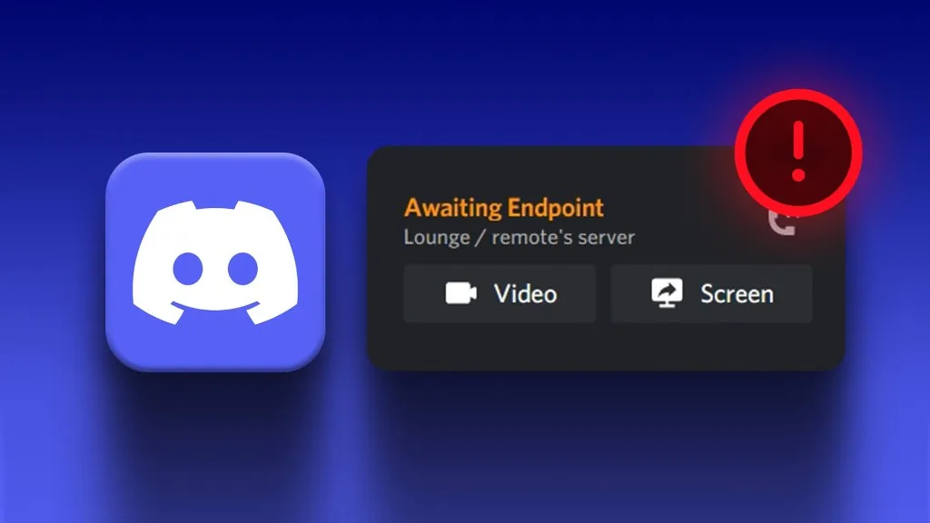 Discord voice connection screen showing the Awaiting Endpoint error